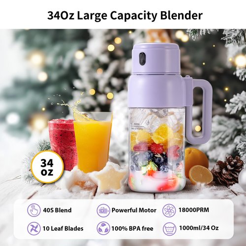 Mixido Portable Blender for Smoothies, 34oz Personal Size Mini Small Protein Shake Smoothie Blender, Cordless & BPA Free with Leakproof Lanyard Sip Lid (Purple)
