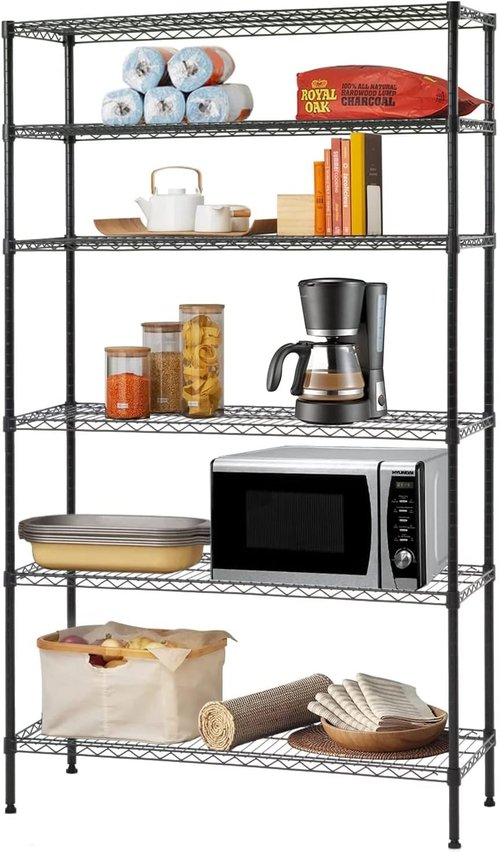 BestOffice | 6-Tier Heavy-Duty Wire Storage Shelves | 42x16x72 | Black | Adjustable Racks | Easy No-Tool Assembly
