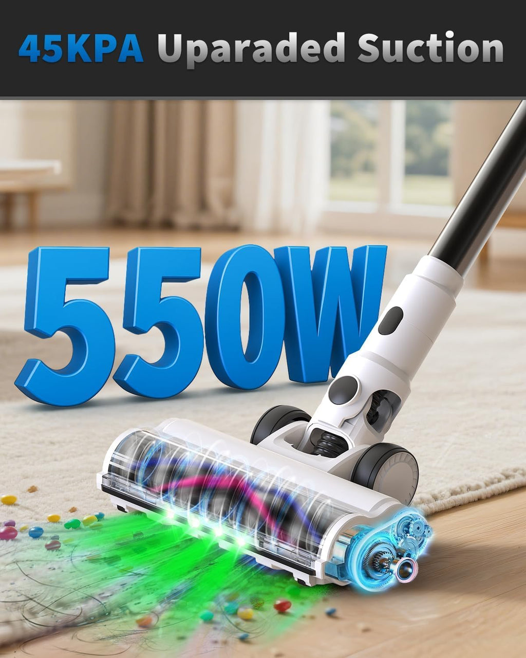 Skiennix Cordless Vacuum Cleaner - 15-in-1 Powerful Stick Design with LED Display | 110 Mins Runtime, Lightweight for Home & Pet Hair