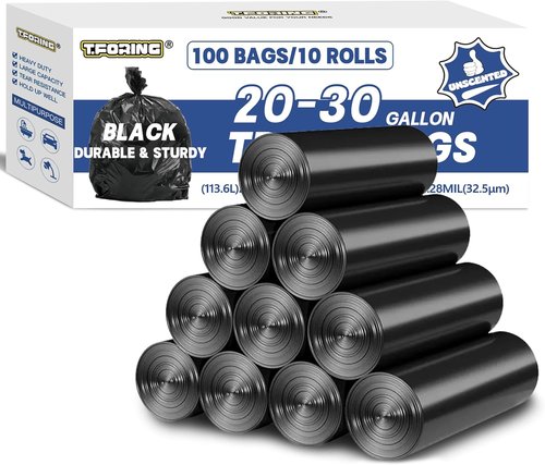Heavy Duty 20-30 Gallon Trash Bags by [Brand Name] - 1.28 Mil Thick, 30" x 35", 100 Count, Unscented