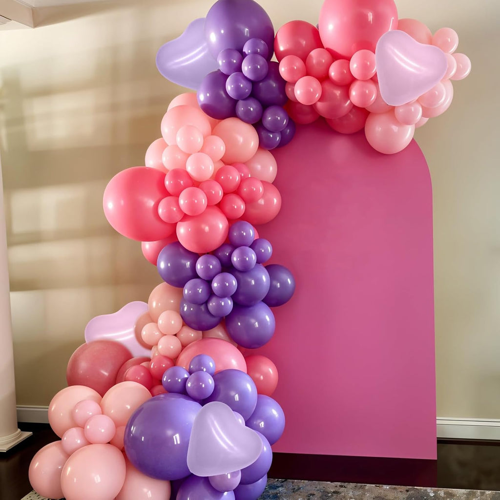 Skiennix Pink & Purple Balloons - 50pcs Macaron Heart Latex & Foil Balloons for Parties & Celebrations