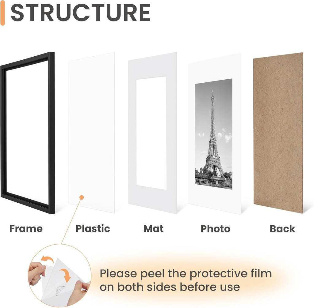 Upsimples 11x14 Picture Frame Set of 5 - Display 8x10 or 11x14 Photos | Black Wall Gallery Frames