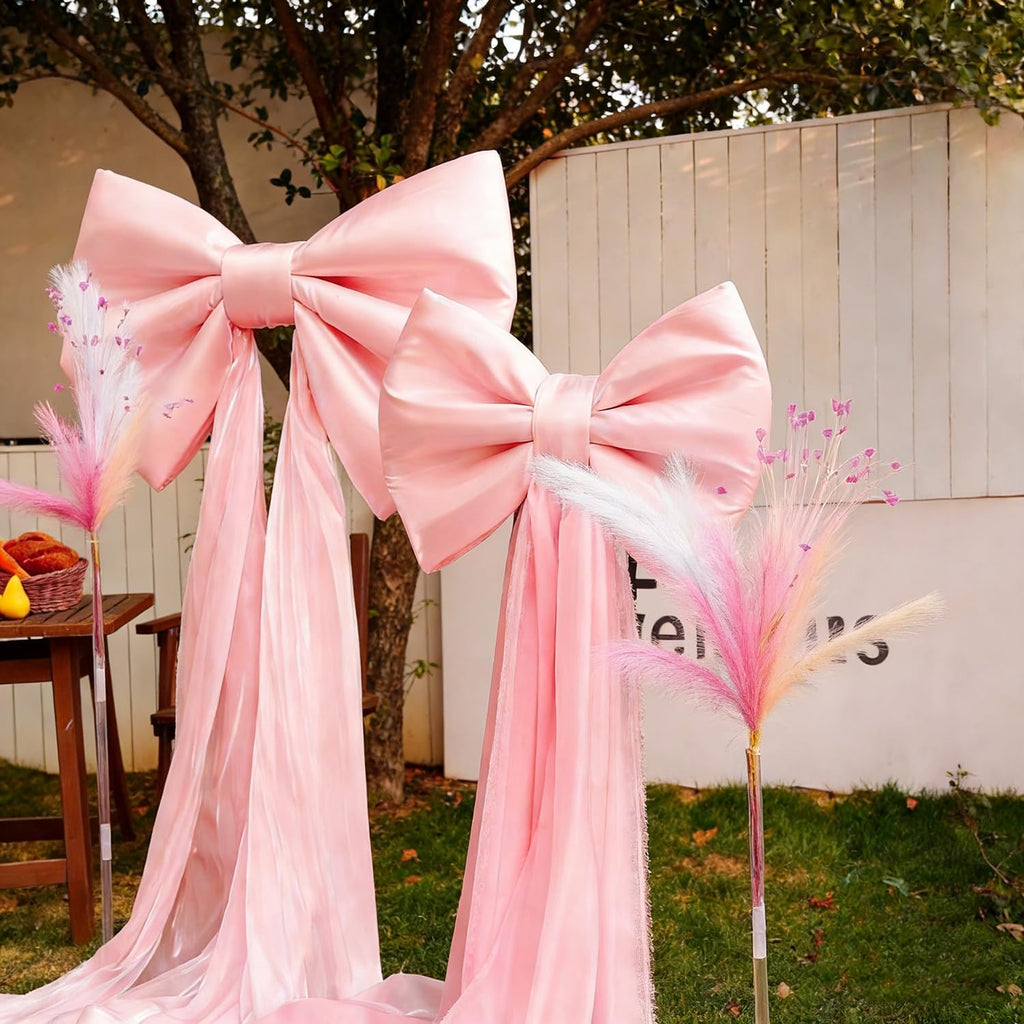 Skiennix Large Pink Bow Birthday Decorations - 31'' x 60'' Themed Backdrop for Weddings & Showers
