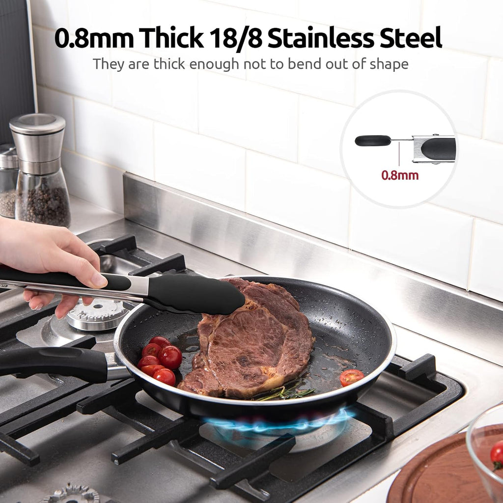 U-Taste 9-Inch Silicone Cooking Tongs - 600ºF Heat Resistant with Non-Stick Tips & Stainless Steel Handle | Black