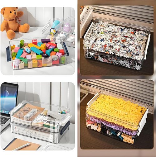 Clear Plastic Project Case by [Brand Name] - Stackable Storage Organizer for A4 Files & Art Supplies | Large with Blue Latch