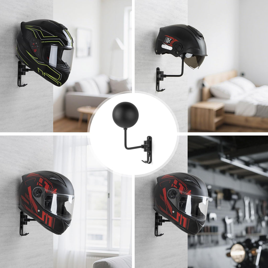 PUERSI Helmet Holder Wall Mount - 2 Pack 180° Rotation Helmet Hanger for Motorcycle Bike Racing Outerwear Sports Gear Display Motorcycle Accessories