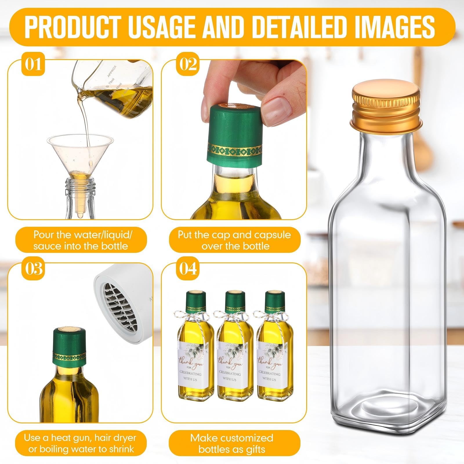 Reallnaive 30 Pack 3 oz Mini Glass Olive Oil Bottles Set, Homemade Wedding Sauce Gift Bottles Leakproof Screw Cap, Thank You Wedding Stickers for Storing Oil Honey Bridal Baby Shower Favors (Green)
