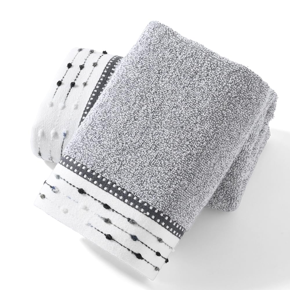 YiLUOMO Grey Hand Towels Tiny Furball Decorative Design Super Soft 100% Terry Cotton Highly Absorbent Bathroom Hand Towel for Home, Hotel, Spa, Pool, Gym 13 x 29 Inch, 2 Pack