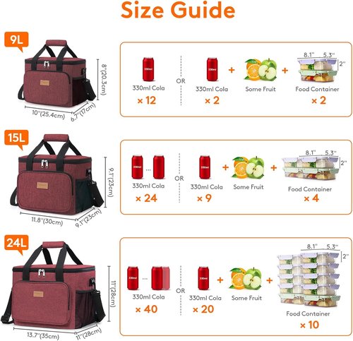 Lifewit Insulated Lunch Bag - Large Soft Cooler Tote for Men & Women | Burgundy 24-Can (15L)