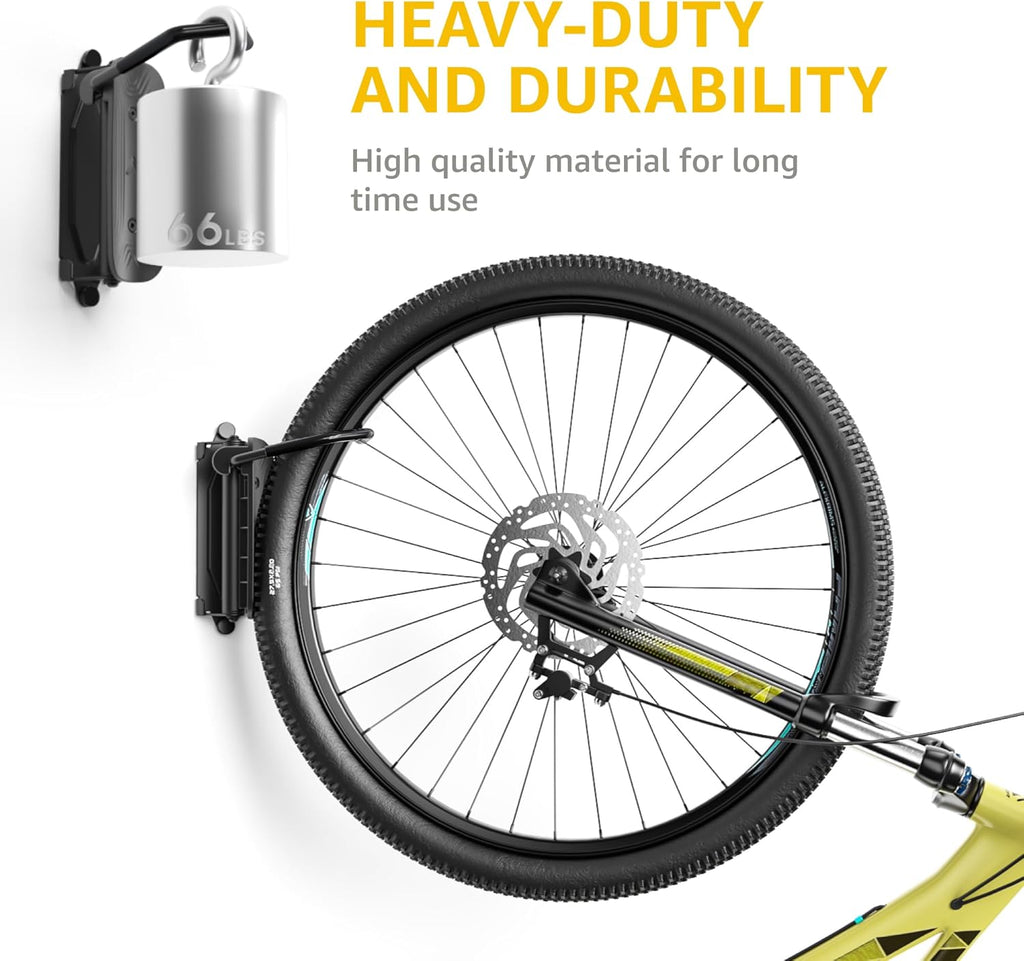 monTEK Swivel Bike Wall Mount - Space-Saving Vertical Bike Rack for Garage | Holds Up to 66lbs, Easy Install, 4 Pack