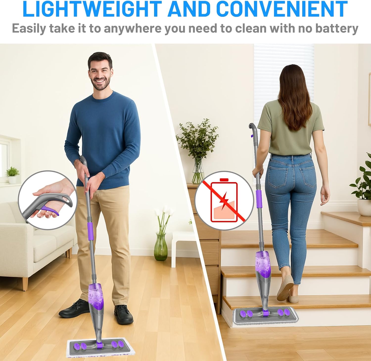 Skiennix Spray Mop - Versatile Wet Dry Cleaning with 2 Washable & 2 Disposable Pads | Refillable Bottle for Hardwood & Tile Floors