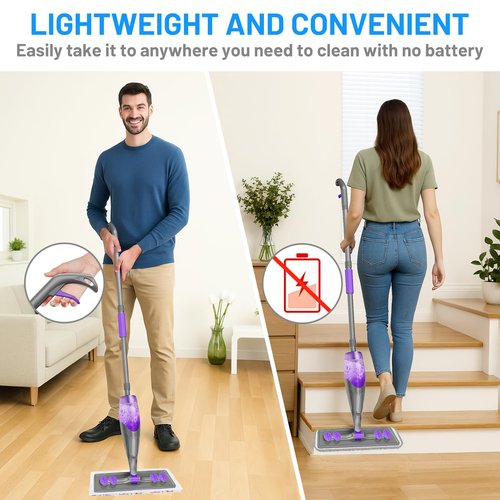 IOPRETTY Spray Mops for Floor Cleaning - Wet Dry Mops with 2 Washable + 2 Disposable Pads for Swiffer Powermop - Refillable Bottle for Hardwood Tile Home Kitchen - Absorbs Pet Hair Dust Stains