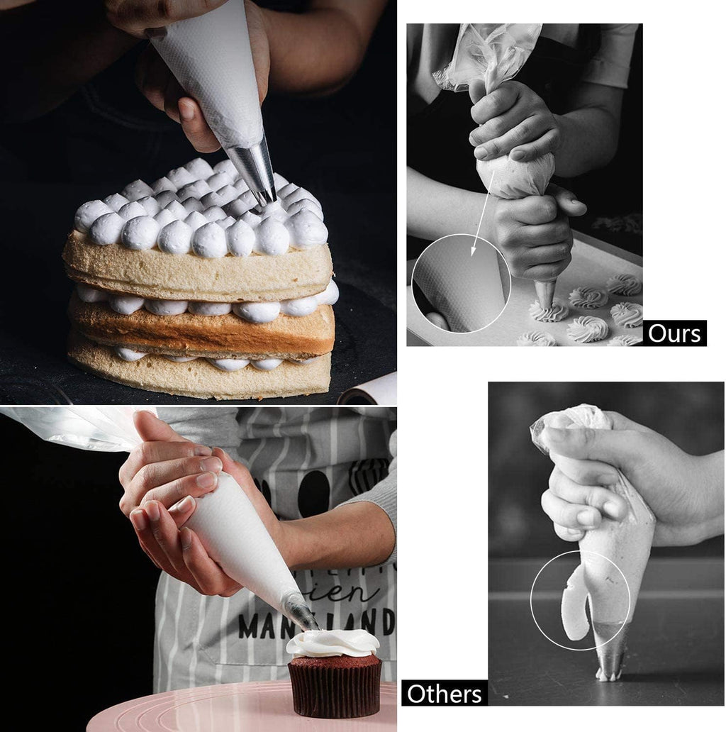 Skiennix 400 Pcs Disposable Piping Bags - 12 Inch Anti-Burst Tipless Icing Bags for Cake & Cookie Decorating