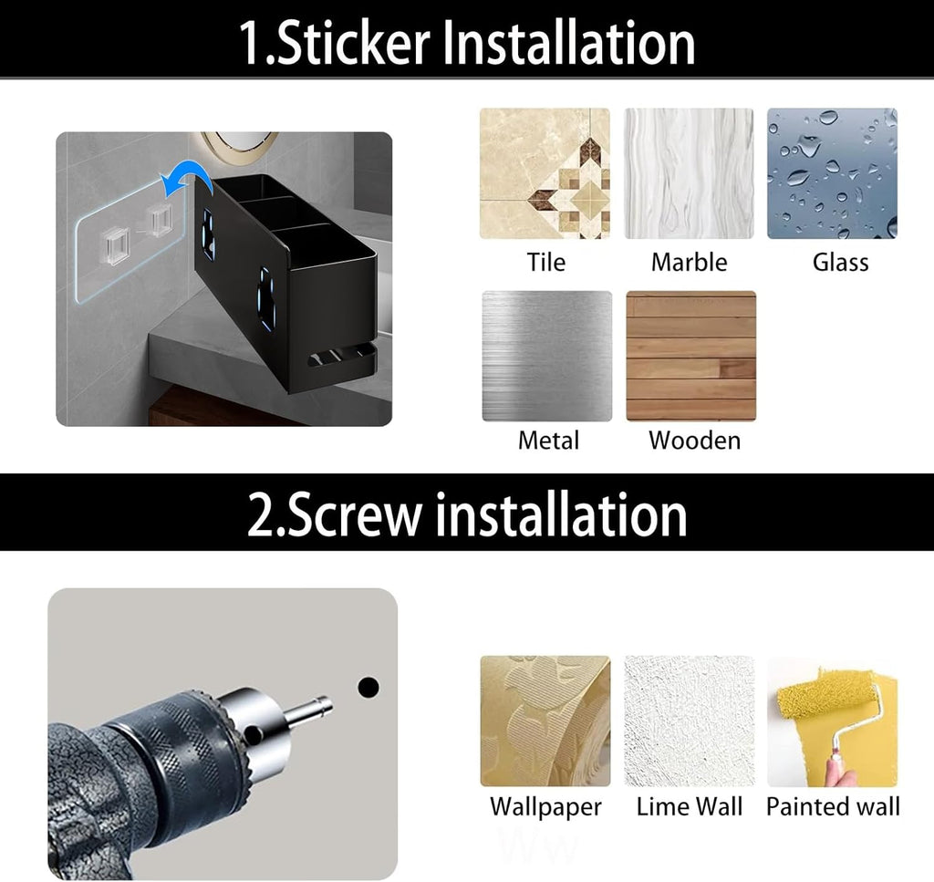 Skiennix Aluminum Electric Toothbrush Holder - Wall Mounted Design | Black, Three Slot