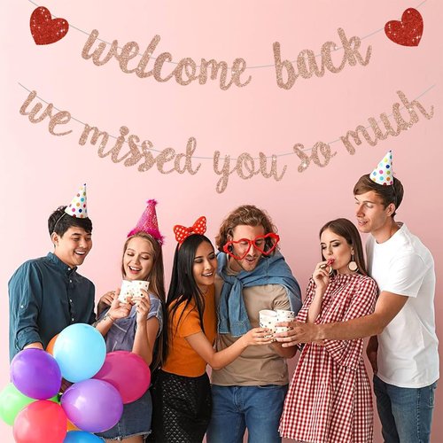 RICHHHA Rose Gold Welcome Back We Missed You So Much Banner,NO DIY,for Welcome Home Celebration Decorations Family Gathering,Back to School Events Military Homecoming Decoration
