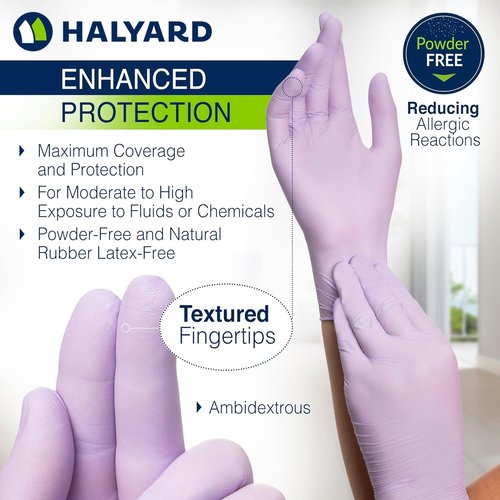 Halyard Lavender Nitrile Exam Gloves - Powder-Free, Non-Sterile, Medium, 3.1 Mil, 9.5 Inches | Box of 250