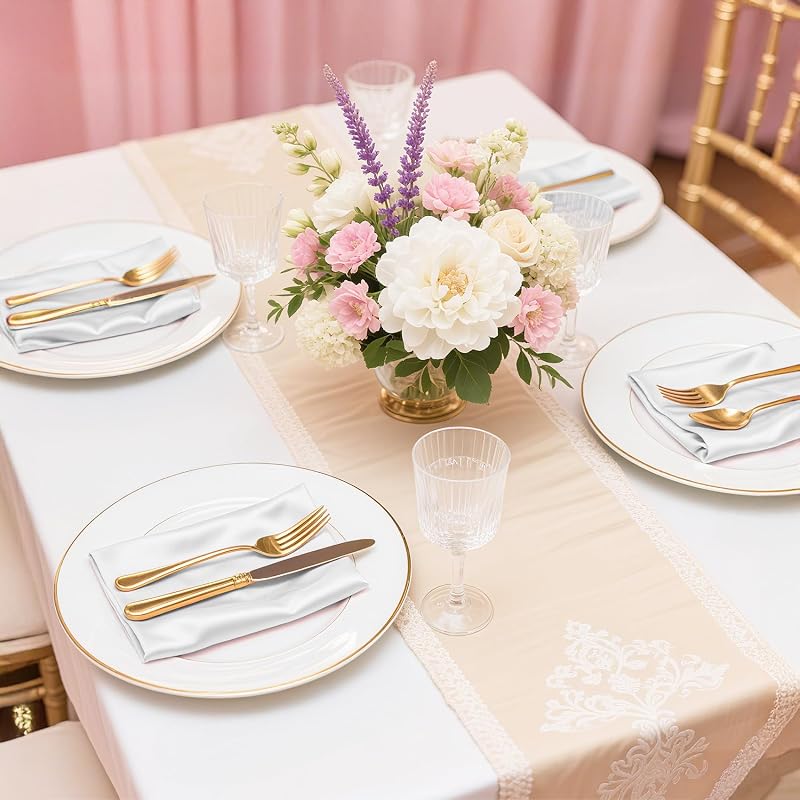 Silver Satin Napkins 17x17in 80 Pack - Elegant Wedding Table Linen, Foldable Cloth Napkins