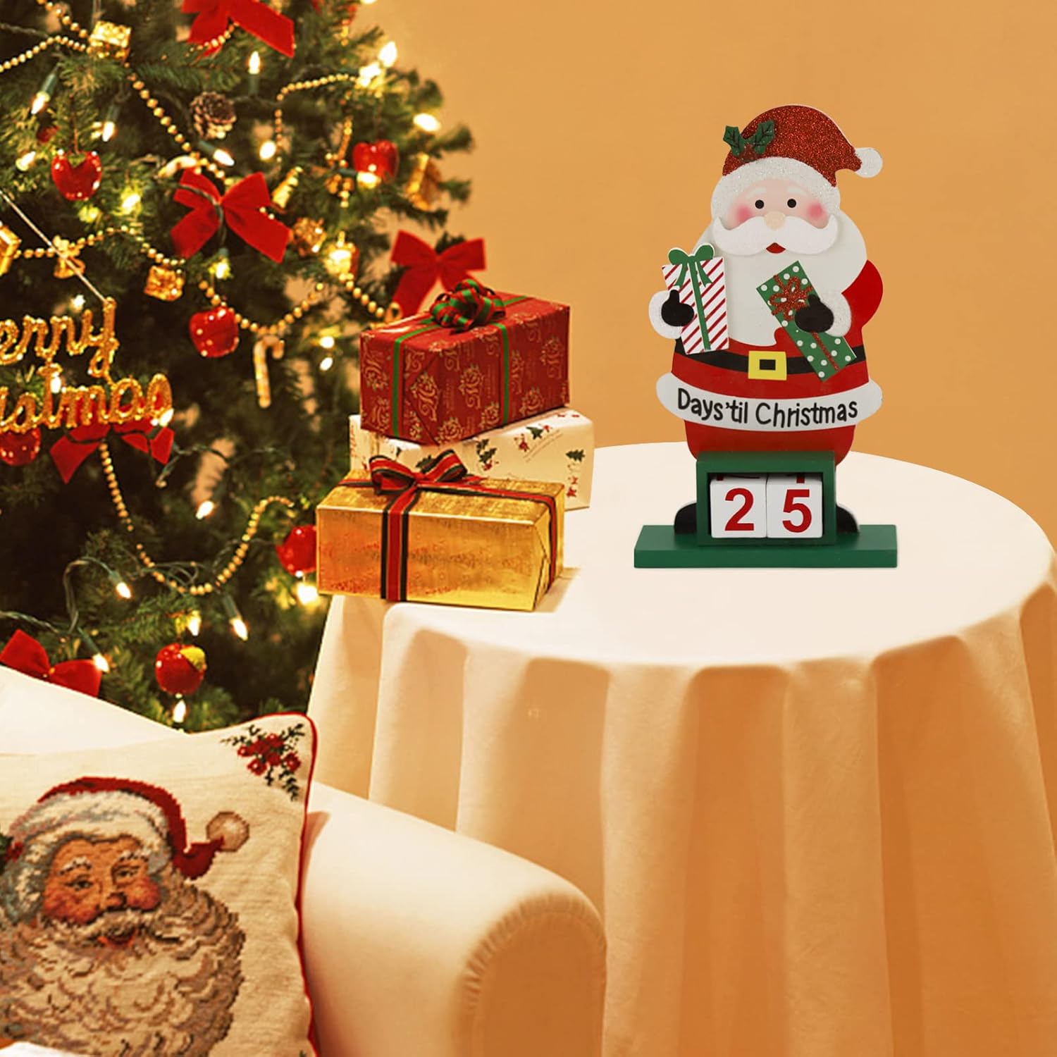 Sfozstra Christmas Advent Countdown Calendar - Wooden Tabletop Decoration with Rotatable Design