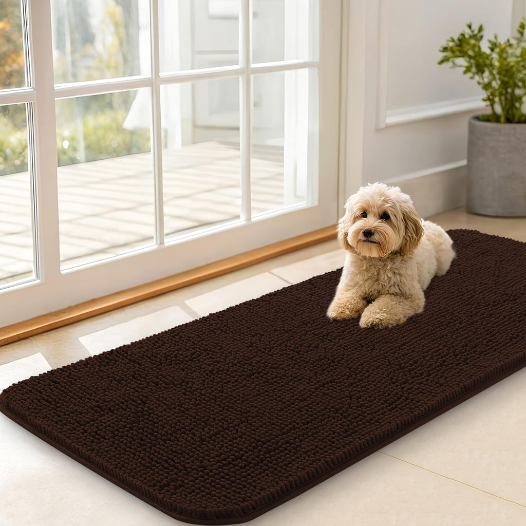 OLANLY Dog Door Mat - Absorbent Non-Slip Washable Doormat for Muddy Paws | 47x20 Inches, Brown