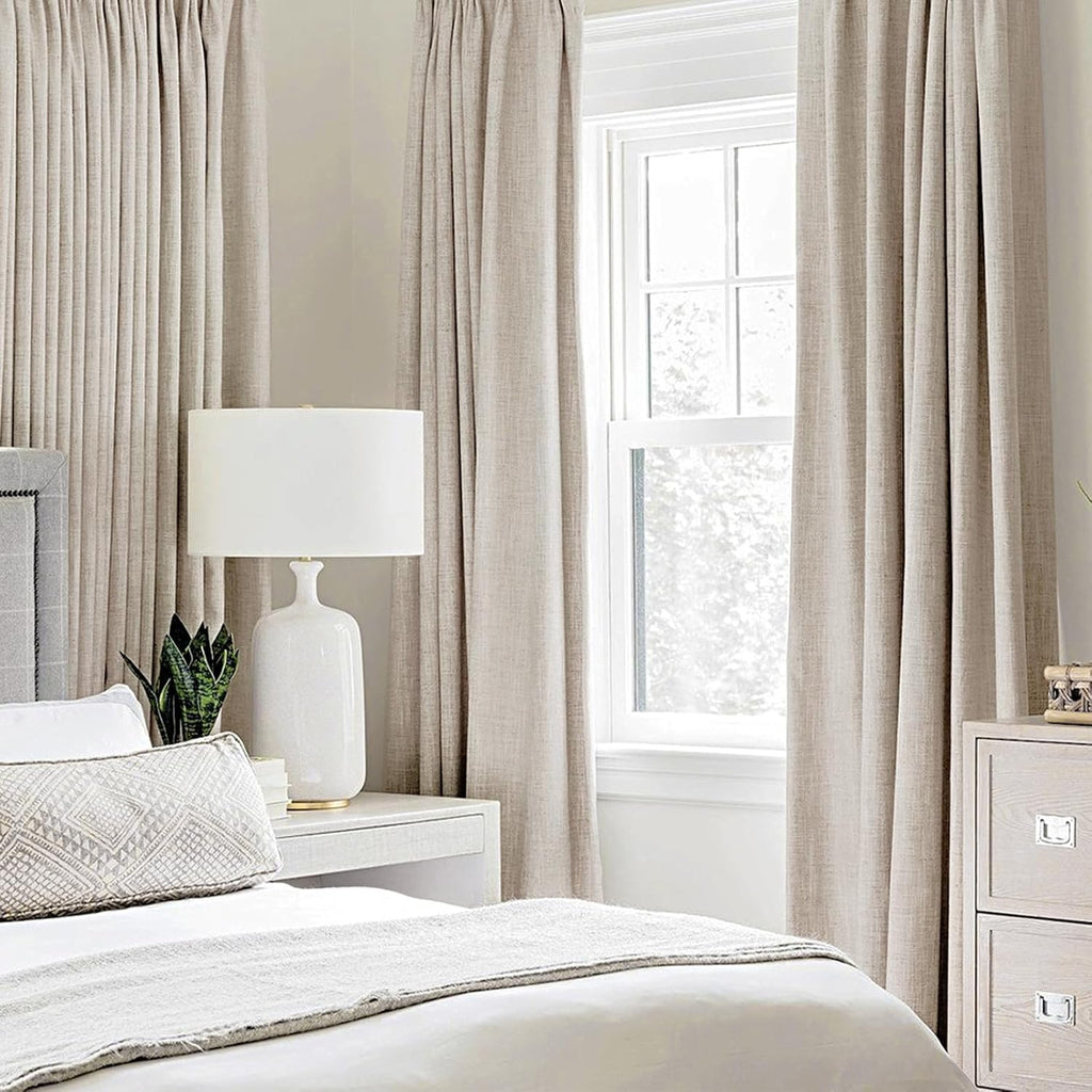 MIULEE Blackout Curtains - 100% Linen Textured Thermal Insulated Drapes | 52 x 45 Inch (2 Panels) for Bedroom & Living Room