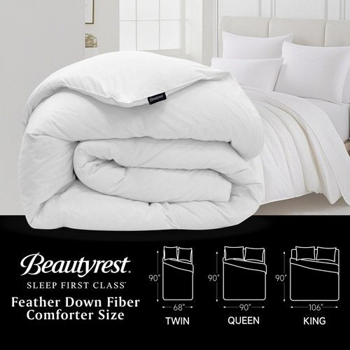 Beautyrest Luxury Hotel Collection Down Comforter King Size - 100% Cotton All Season Duvet Insert, Fluffy Goose Feather Fiber with Corner Tabs, White (106" W X 90" L)