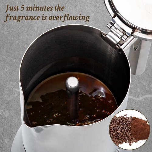 LAOION Stovetop Espresso Maker, 4Cup 6.8 oz Moka Pot, Stainless Steel Cuban and Italian Coffee Maker for Cafetera Cubana, Greca De Cafe Induction Stovetop Compatible, Coffee Gift for Home Travel