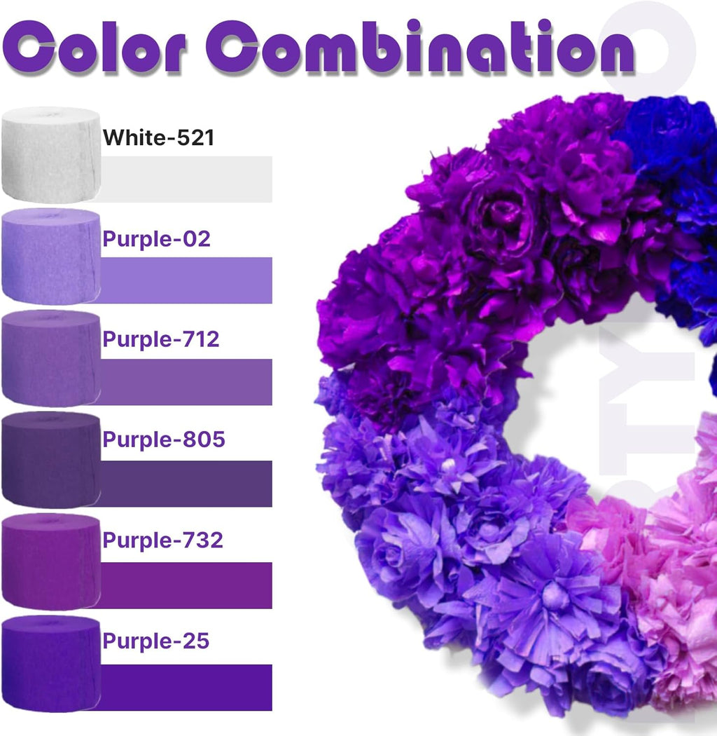 PartyWoo Crepe Paper Streamers - Navy & Purple Party Decorations | 4 Rolls, 328ft Total Length