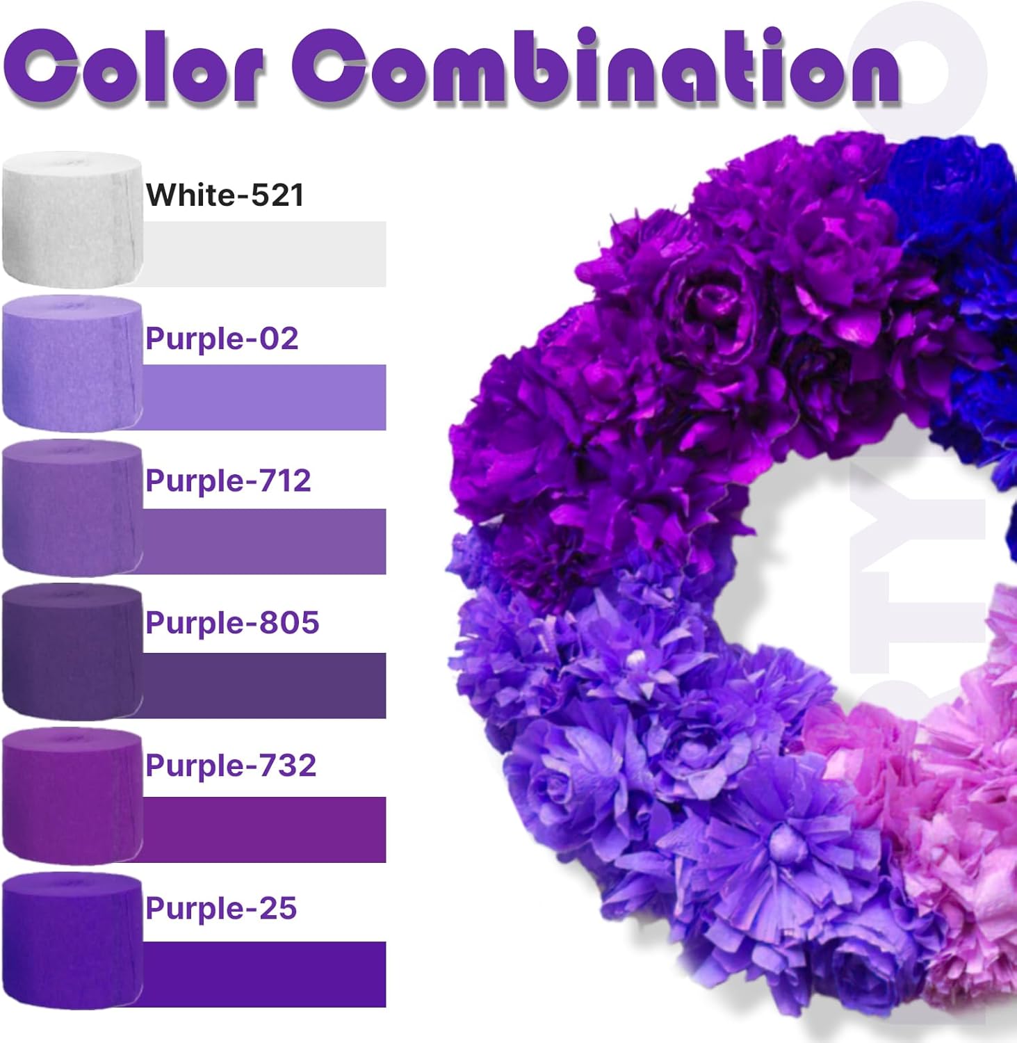 PartyWoo Crepe Paper Streamers - Navy & Purple Party Decorations | 4 Rolls, 328ft Total Length