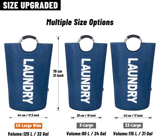Caroeas 125L Laundry Basket - Large Collapsible Hamper with Padded Handles | Navy Blue