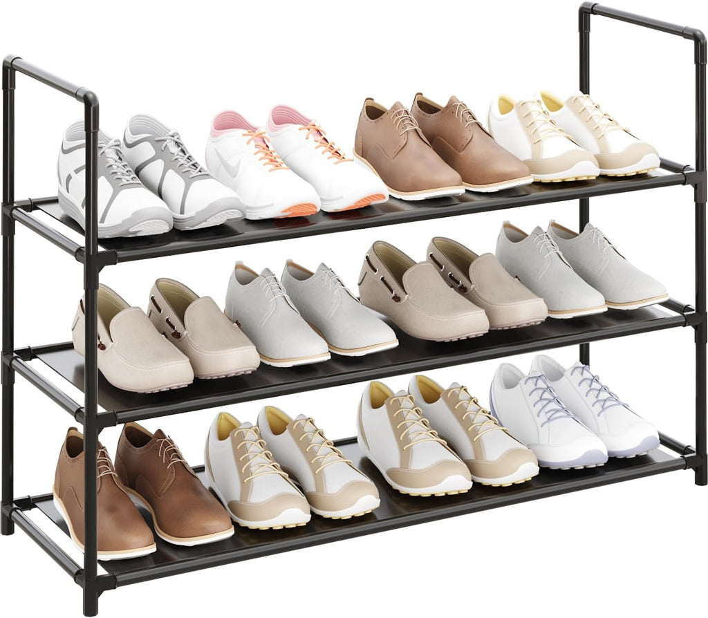 3-Tier Stackable Shoe Rack by [Brand Name] - Durable Storage Organizer for 10-12 Pairs of Shoes | Black