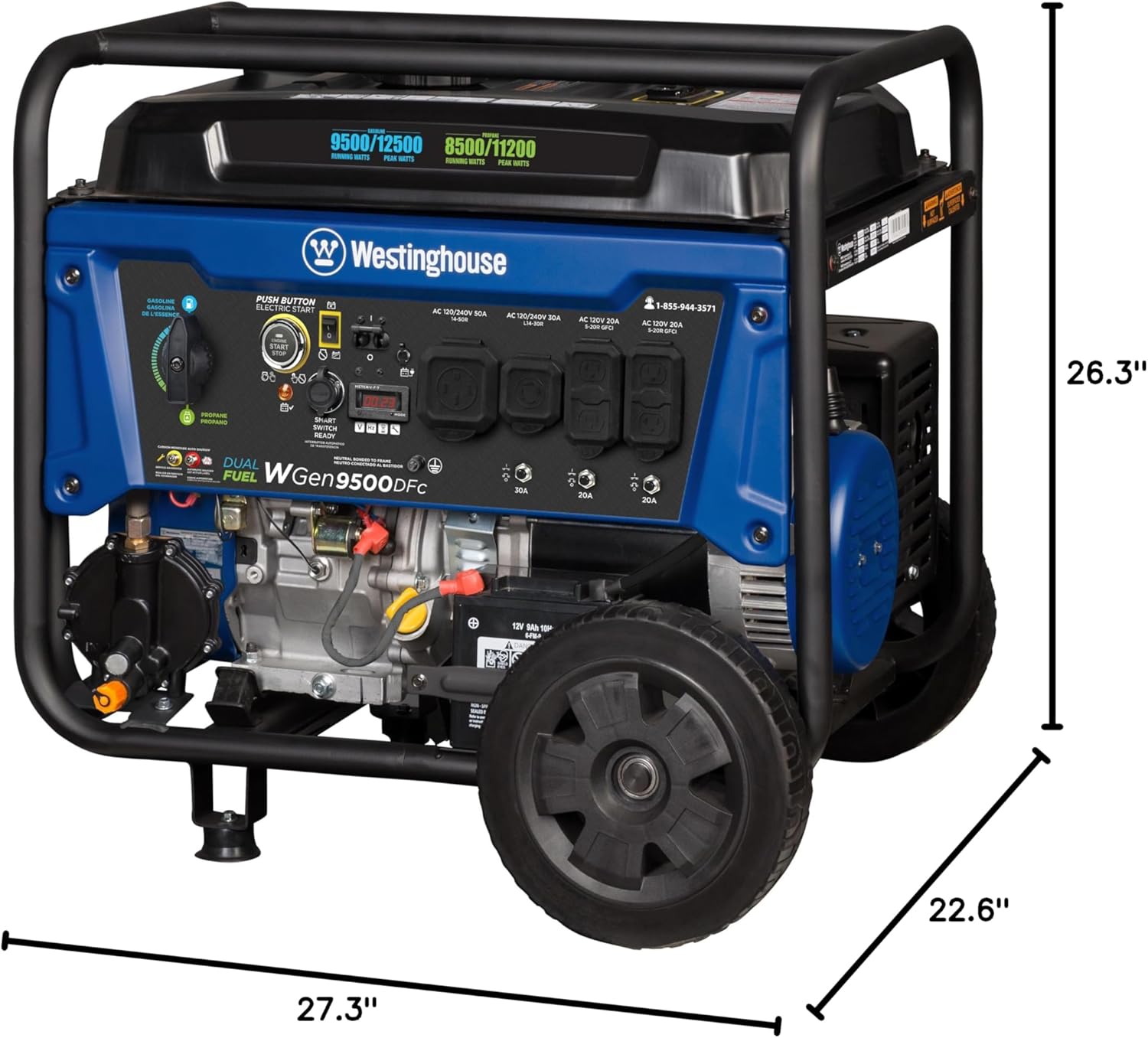 Westinghouse 12500 Peak Watt Portable Generator - Dual Fuel, Remote Start & CO Sensor Ready