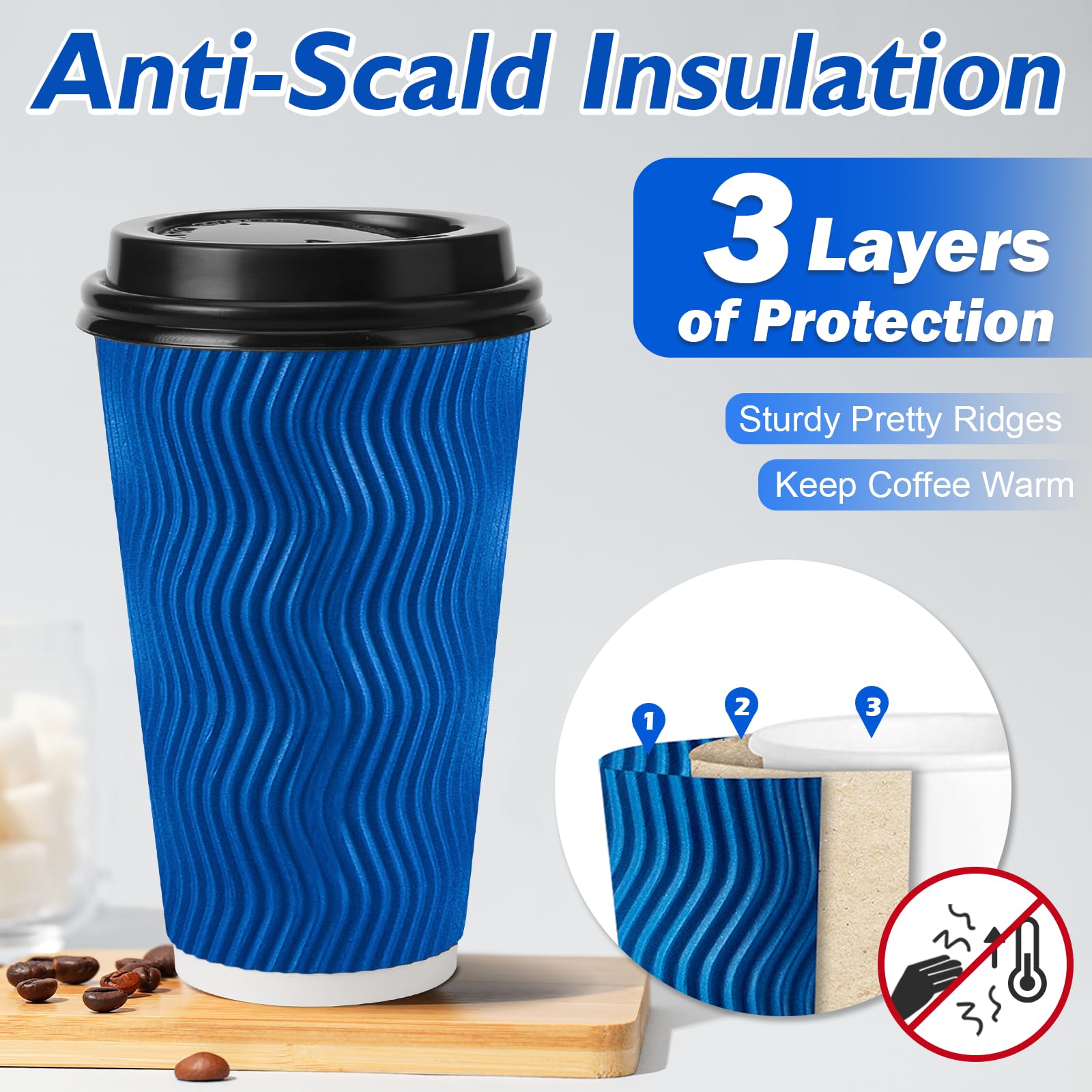 Huifany Disposable Coffee Cups with Lids 16 oz, To Go Paper Coffee Cups with Lids, Insulated Paper Cups for Hot or Cold Beverages (Navy, 500Pack)