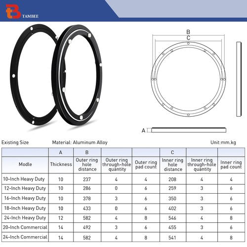 TamBee 12 Inch Lazy Susan Hardware Heavy Duty Metal Rotating Hardware Turntable Bearing Ring 300mm Turntable Lazy Susan Parts Mechanism for Cabinets,Table Top and Craft (Base Only, Black)