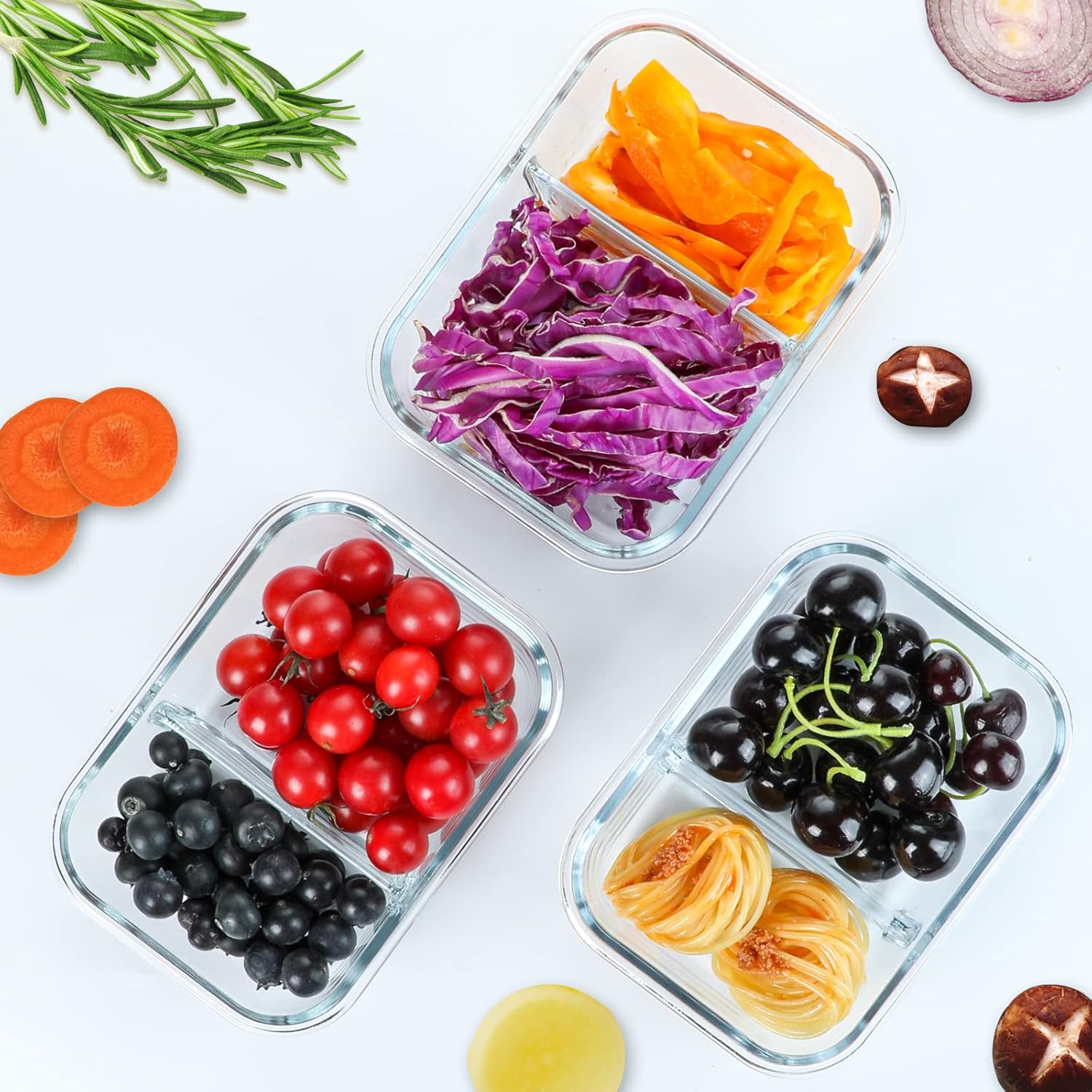 MCIRCO Glass Meal Prep Containers - 5-Pack 36 Oz with 2 Compartments & Snap Locking Lids | Microwave, Oven, Freezer Safe