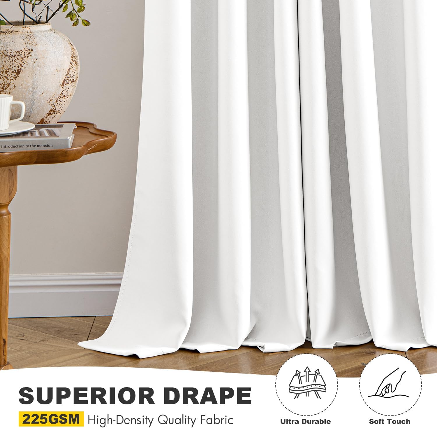MIULEE Pure White Curtains - Thermal Insulated Room Darkening Drapes | 96-Inch Grommet Top Panels