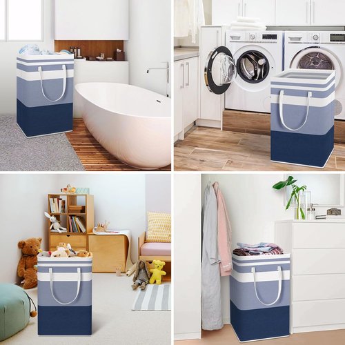 HomeHacks Large Waterproof Laundry Basket - Collapsible Freestanding Hamper with Extended Handles | 88L, Blue