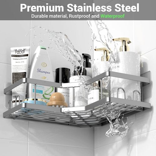 **AKTECKE Corner Shower Caddy - Adhesive Bathroom Organizer with No-Drill Installation | 3-Pack Stainless Steel**
