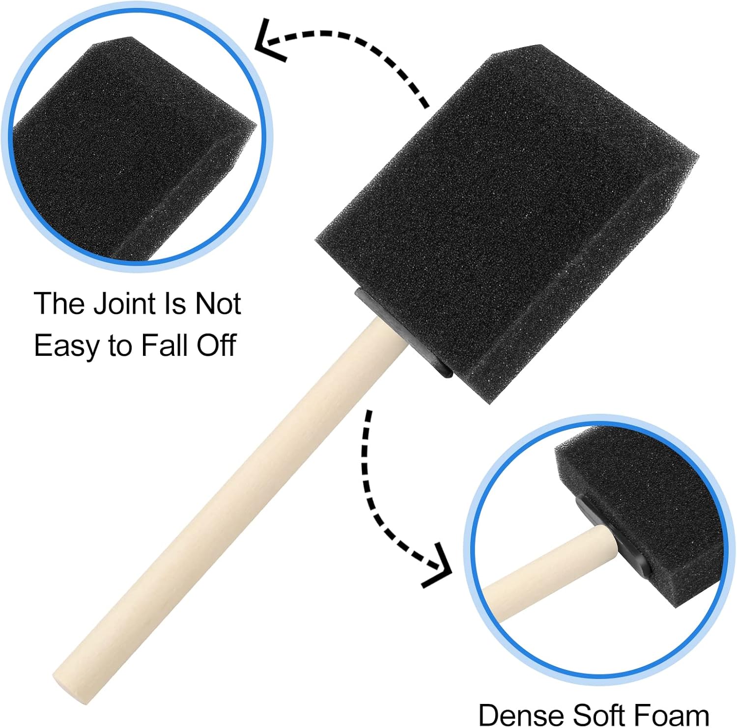 Skiennix Foam Paint Brushes - 24 Pcs Wood Handle Sponge Brushes for Painting & DIY Crafts | 1'', 2'', 3'' Sizes