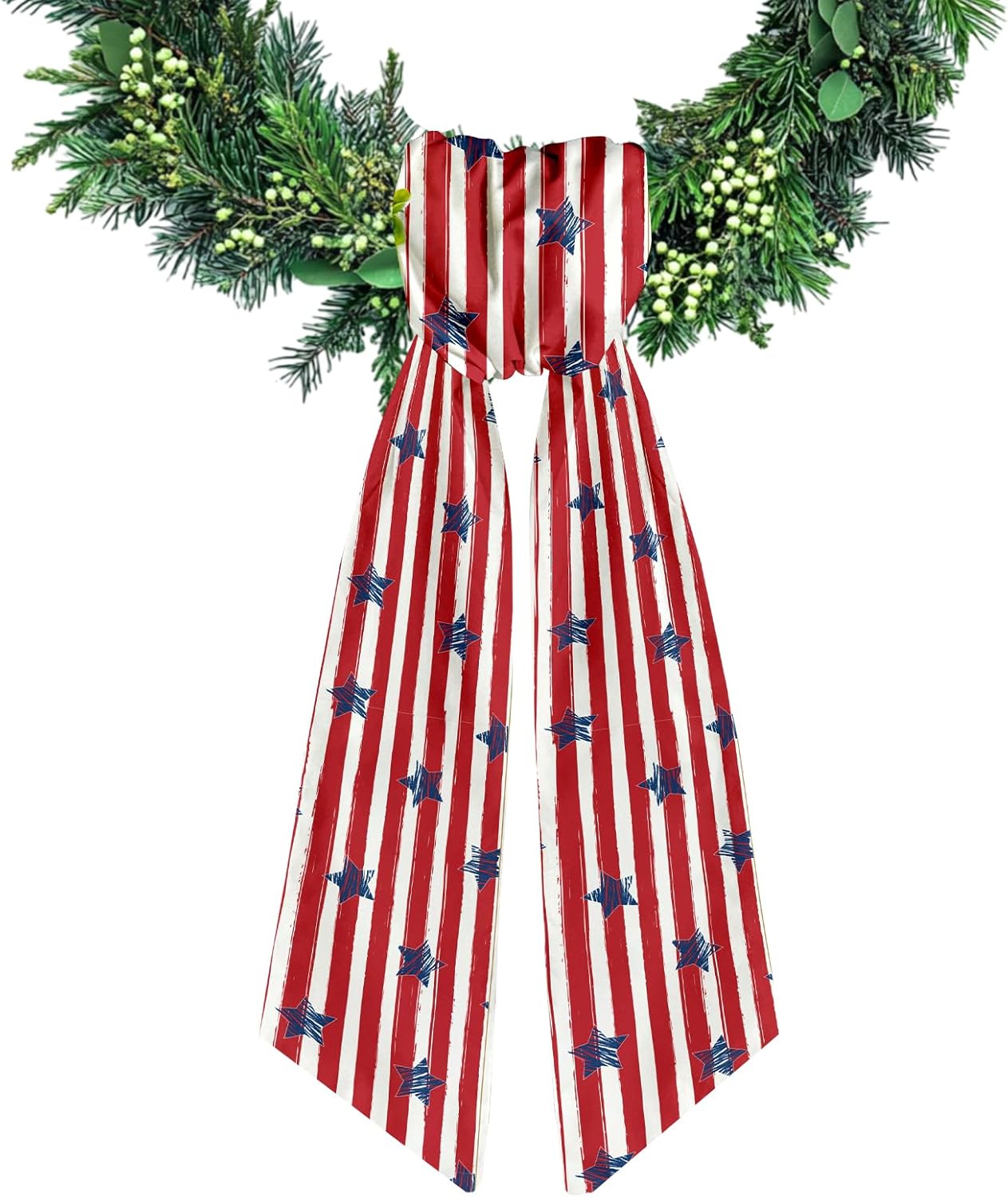 Patriotic Wreath Sash - Red & White Stripe Satin Ribbon for Indoor/Outdoor Decor | 5.1 x 54.3 Inches