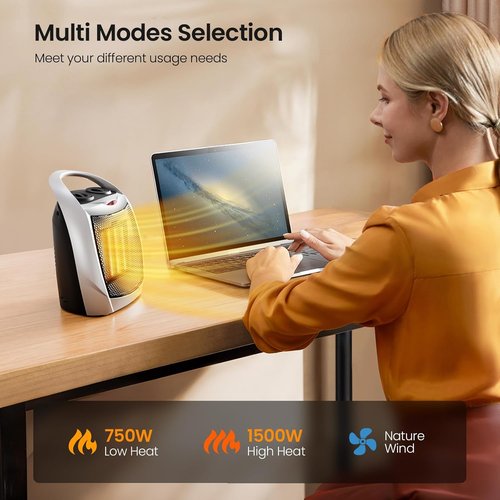 Kismile Portable Electric Space Heater - Adjustable Thermostat & Overheat Protection | 750W/1500W, Silver