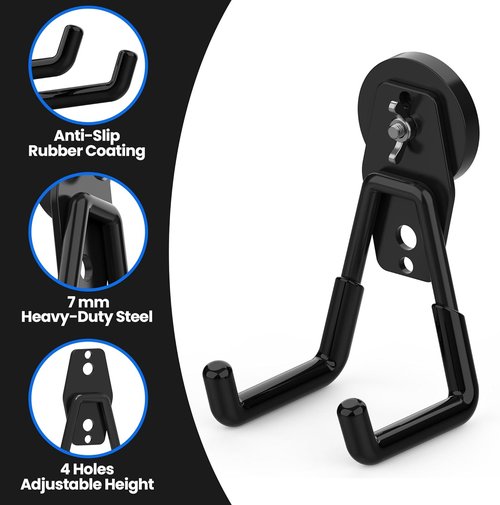 Heavy Duty Magnetic Hooks by NdFeB - Extra Strong Utility Storage Holders | Anti-Slip Coating, 2 Pcs