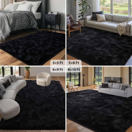 FinRèc Soft Black Area Rug - Modern Fluffy Shaggy Design | Non-Slip 4x6 Feet for Bedroom & Living Room Decor