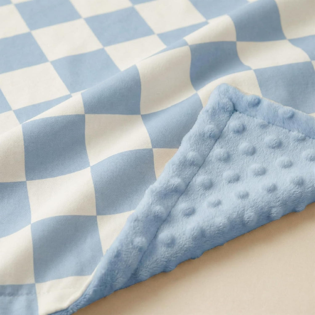 Skiennix Checkered Baby Blanket - Cozy Minky Nursery Blanket for Newborns | 30x40 Inches, Blue