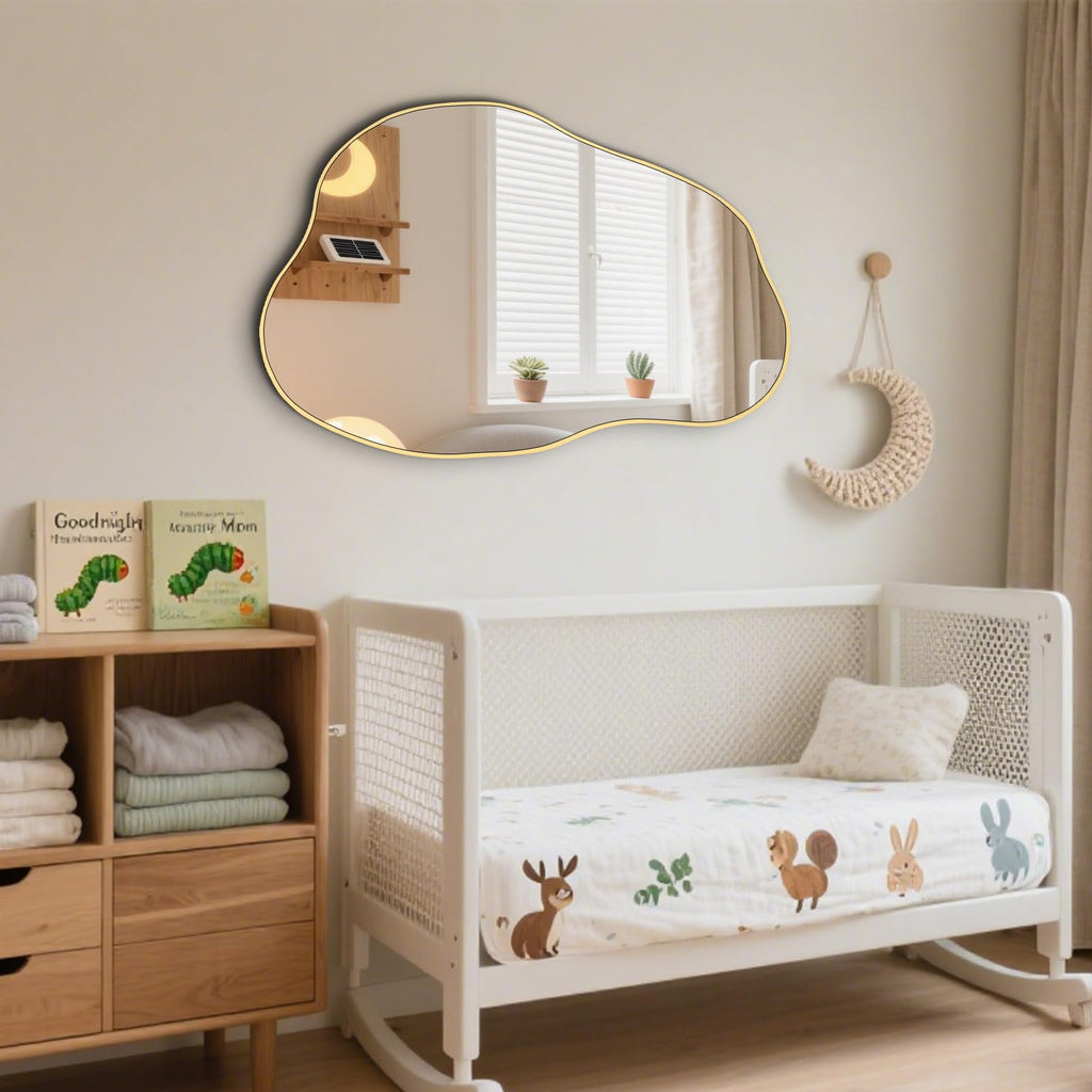 POZINO Gold Irregular Mirror, 30"x20.5" Cloud Shaped Mirrors, Asymmetrical Wall Mirror, Modern Abstract Frameless Mirrors for Living Room Bathroom Bedroom Entryway, Hangs Vertically or Horizontally