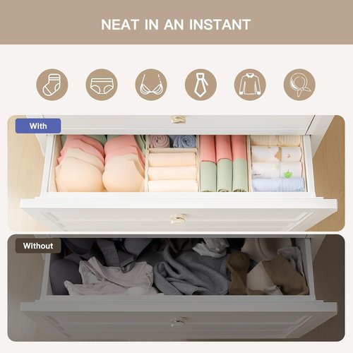 Criusia Drawer Organizer - 10 Pack Dresser Storage Bins for Baby Clothes & Underwear | Foldable Beige Design