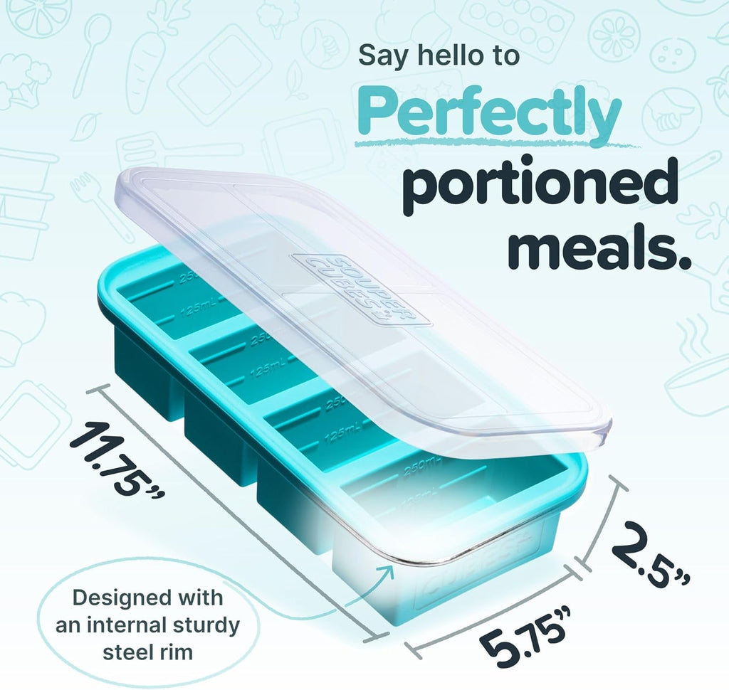 Souper Cubes 1 Cup Silicone Freezer Molds - Perfect for Freezing Broth & Leftovers - Aqua - 1-Pack
