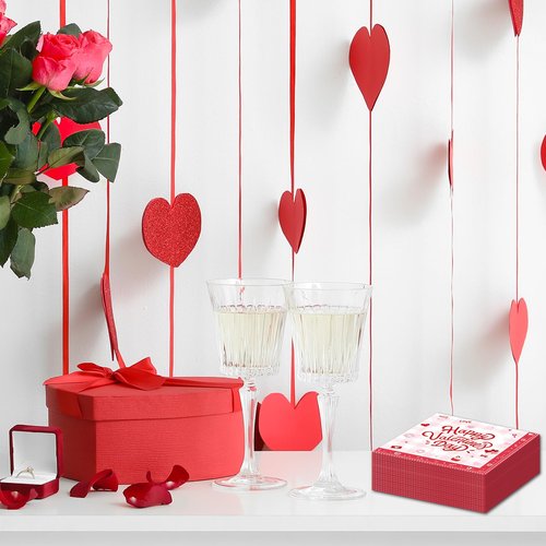 40 Pack Valentine’s Day Paper Napkins – 13 x 13 Inches Disposable Napkins with “Happy Valentine’s Day” Lettering, Hearts, and Love Icons for Valentine’s Parties, Weddings, and Romantic Dinners