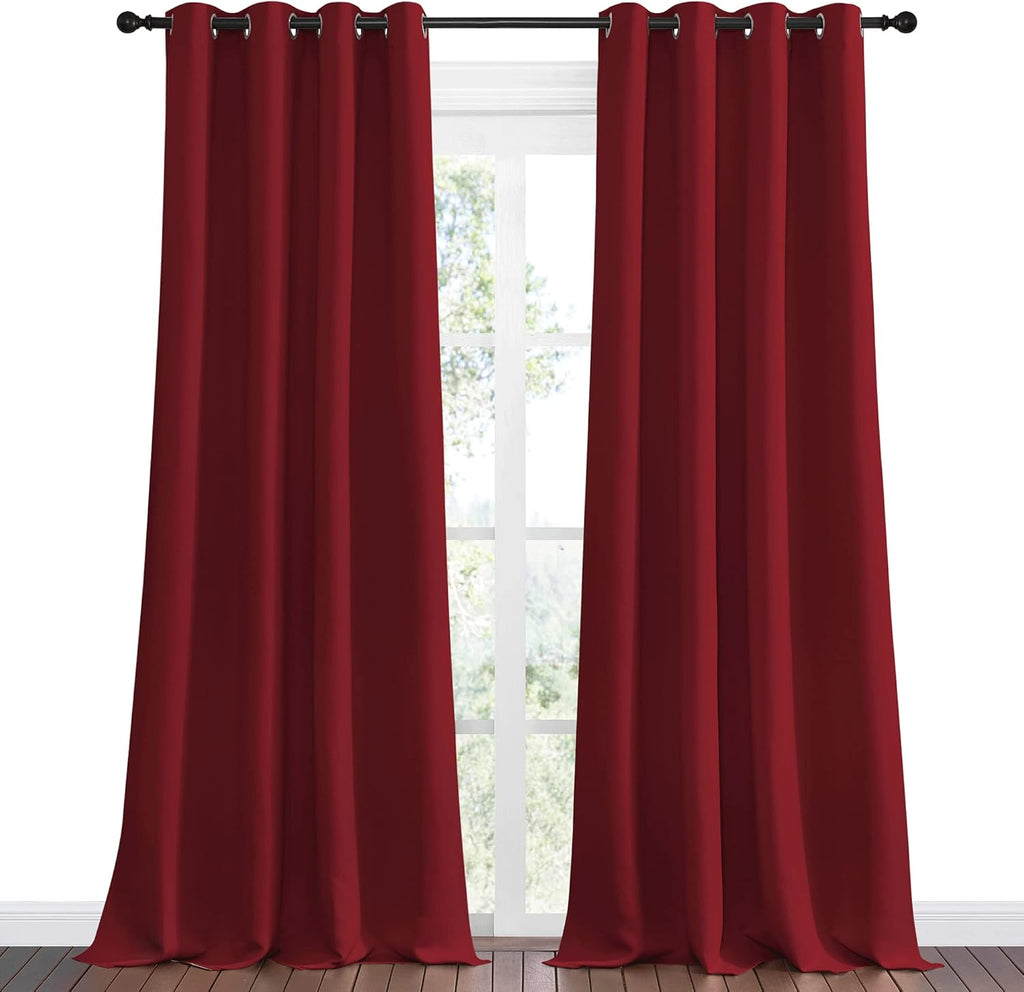 NICETOWN Burgundy Red Blackout Curtains - Thermal Insulated Grommet Draperies (55" W x 96" L)