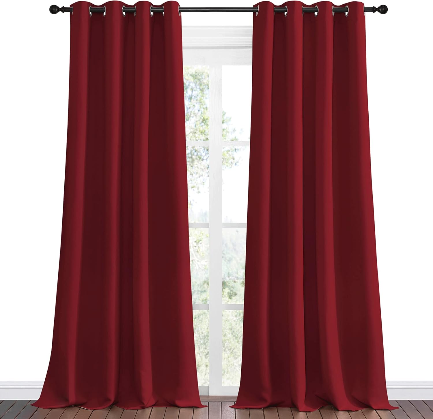 NICETOWN Burgundy Red Blackout Curtains - Thermal Insulated Grommet Draperies (55" W x 96" L)
