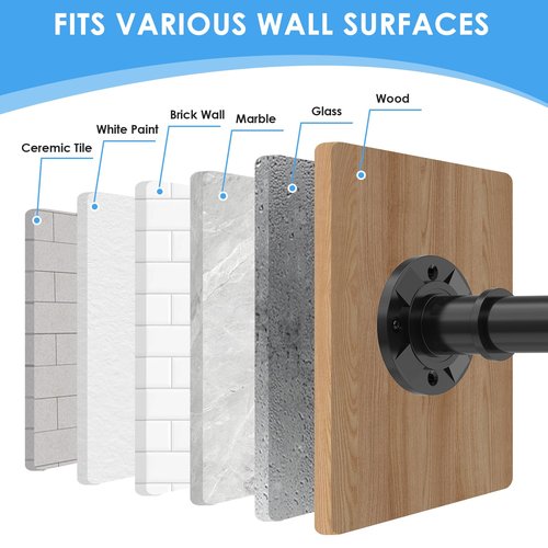 Tension Curtain Rod Extra Long Outdoor Curtain Rod Black Shower Curtain Rods No Drilling 31-168 In（2.58-14Ft）Adjustable Spring Tension Rods Heavy Duty for Bathroom Patio Window Rust Proof
